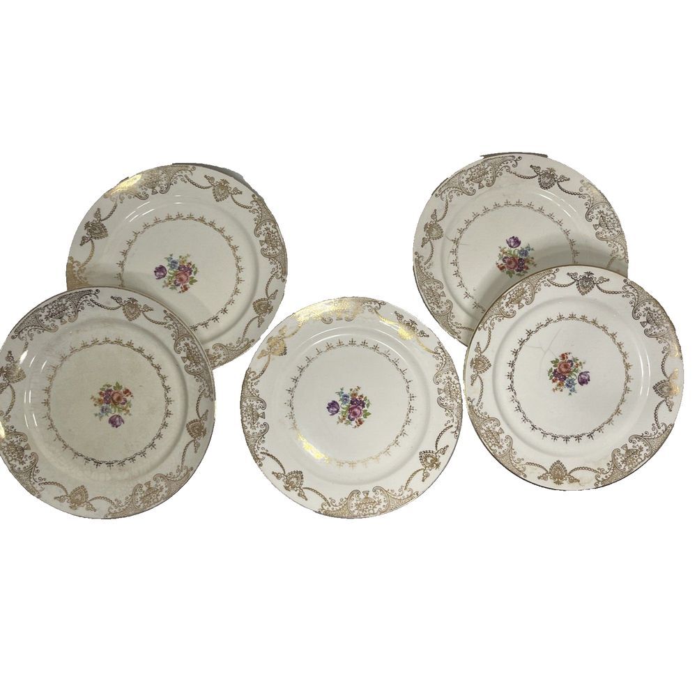 Vintage Golden Beauty By Stetson 10 1/4" Dinner Plates 22 KT Gold Set Of 5 READ
